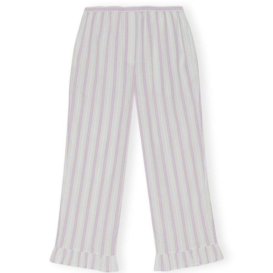 Beklaedning Ganni | Stripe Seersucker Bukser (Mauve Chalk)