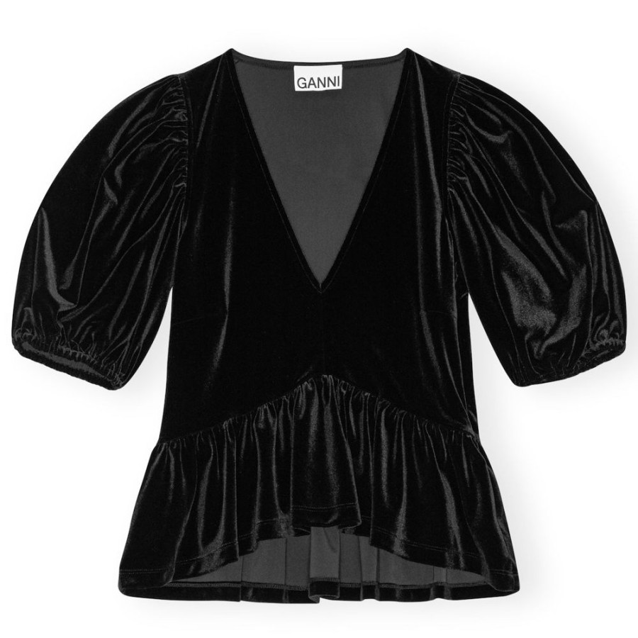 Beklaedning Ganni | Velvet Jersey Bluse (Black)