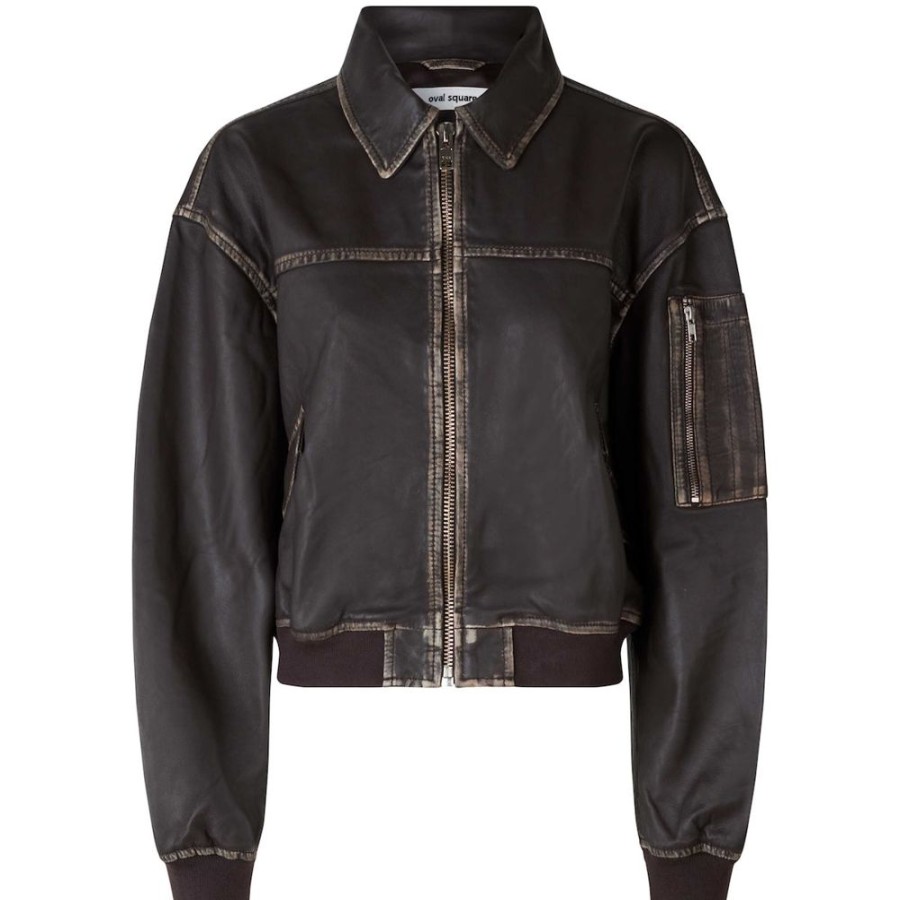 Beklaedning Oval Square | Rocker Leather Bomber (Vintage Dark Oat)