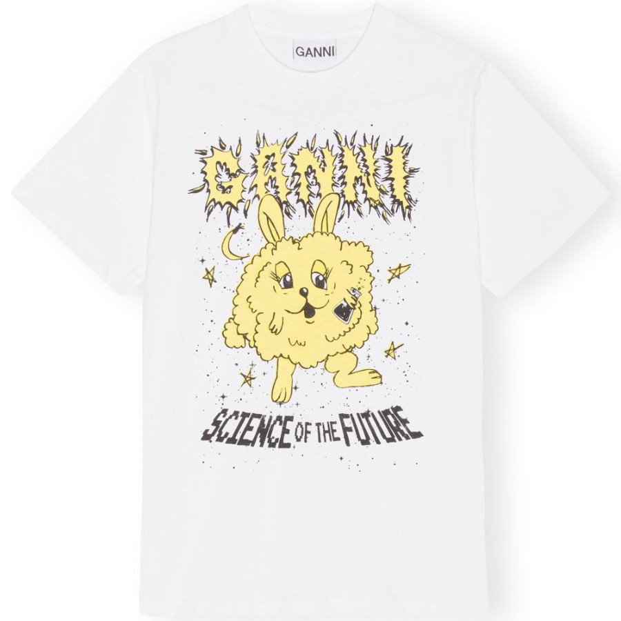 Beklaedning Ganni | Basic Jersey Yellow Bunny Relaxed T-Shirt (Bright White)