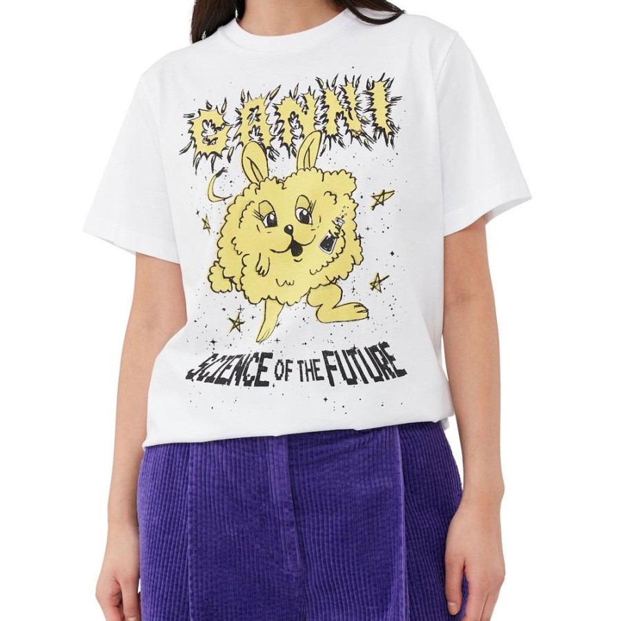 Beklaedning Ganni | Basic Jersey Yellow Bunny Relaxed T-Shirt (Bright White)