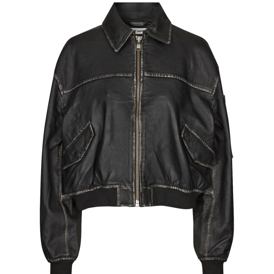 Beklaedning Oval Square | Rocker Leather Bomber (Vintage Black)