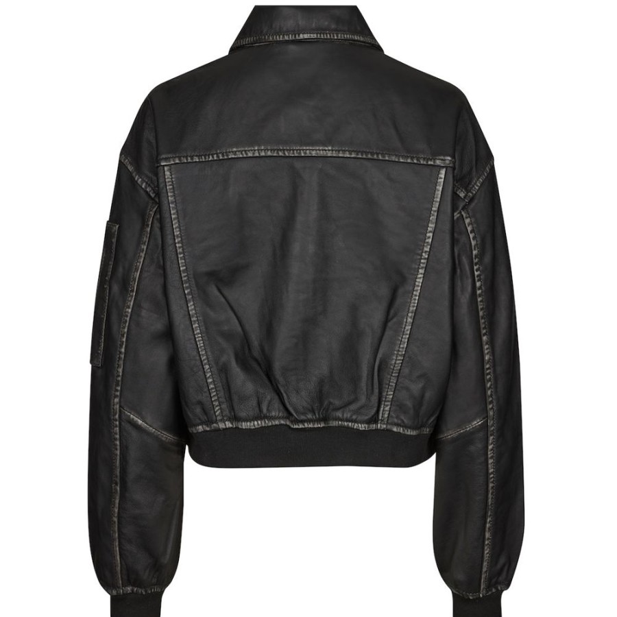 Beklaedning Oval Square | Rocker Leather Bomber (Vintage Black)