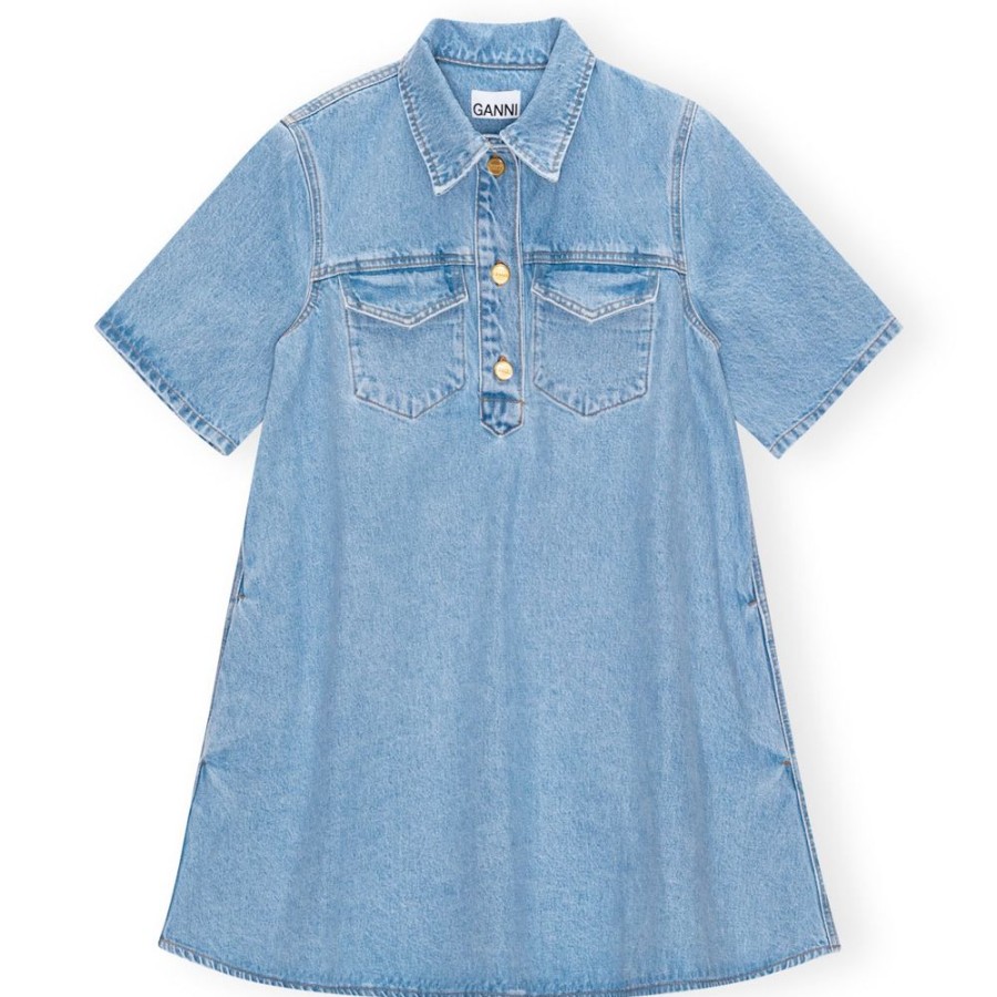 Beklaedning Ganni | Cutline Denim Minikjole (Mid Blue Vintage)