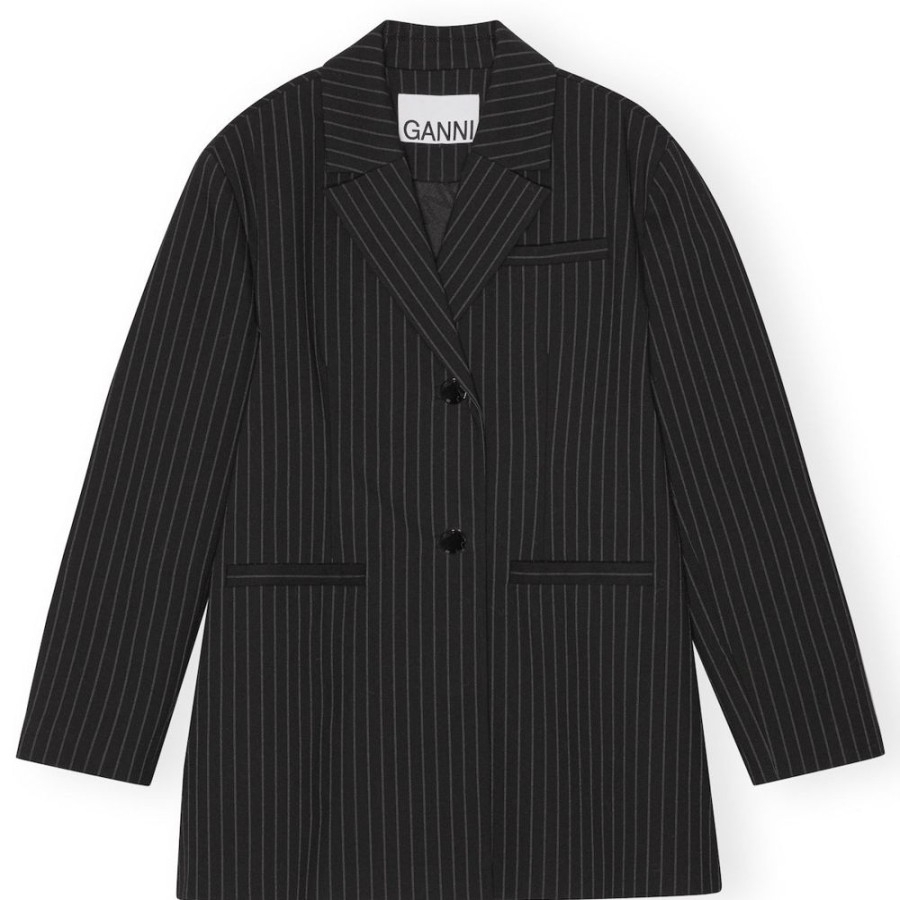 Beklaedning Ganni | Stretch Stripe Blazer (Black)