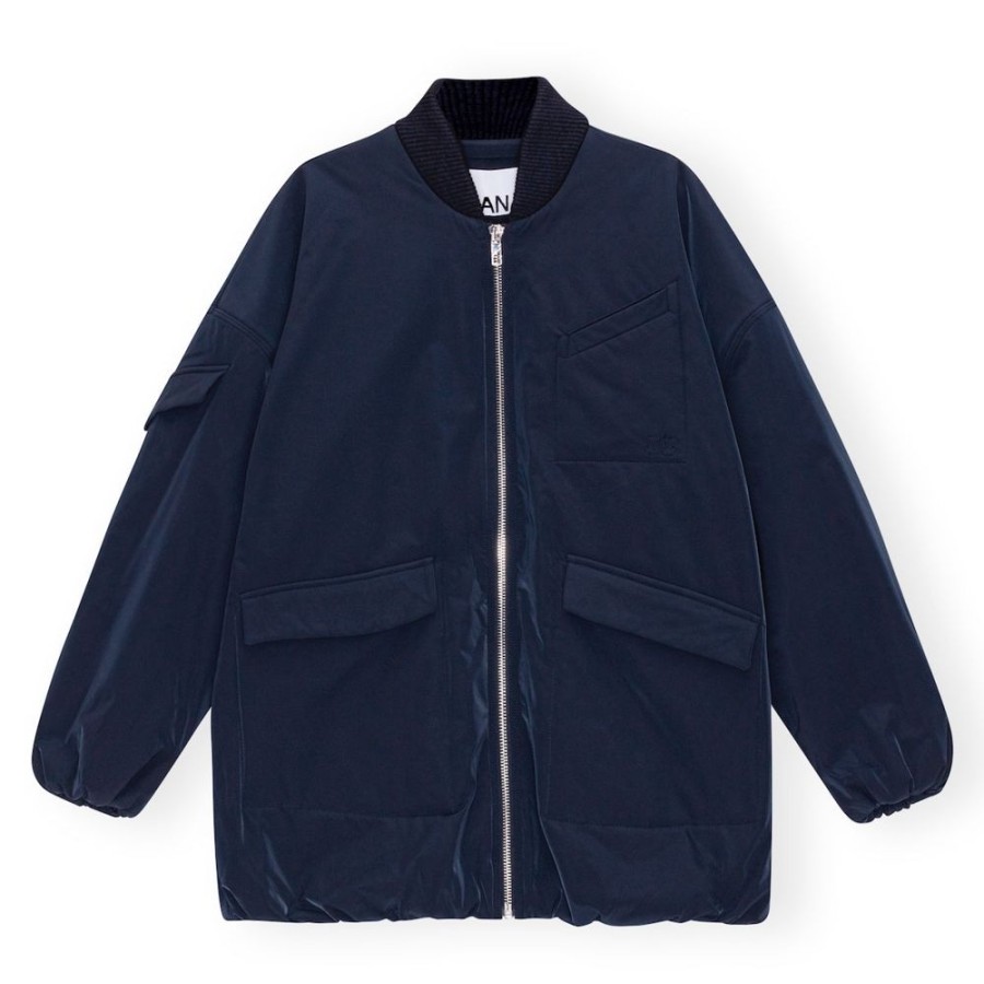 Beklaedning Ganni | Light Twill Oversized Bomber Jakke (Sky Captain)